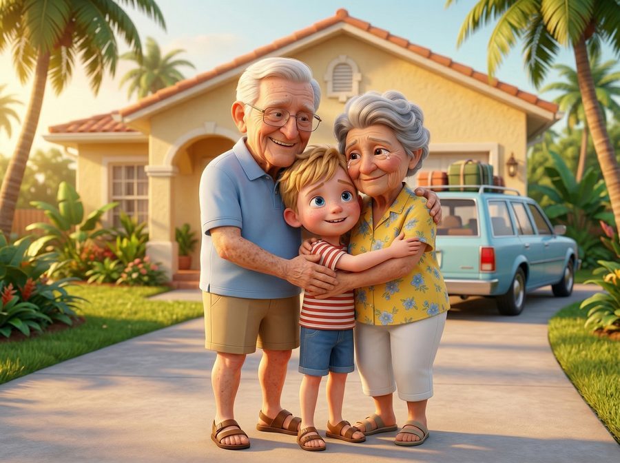 Goodbye hug illustration in Animated 3D style