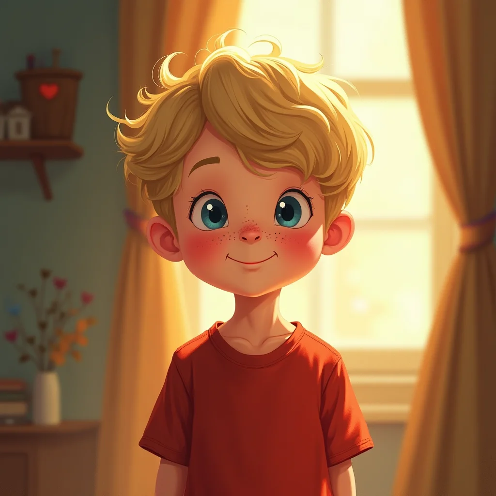 Storybook illustration of the same boy