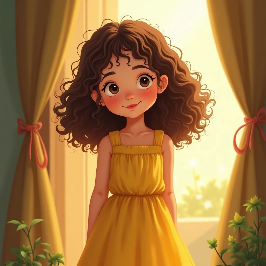 Storybook illustration of the same girl